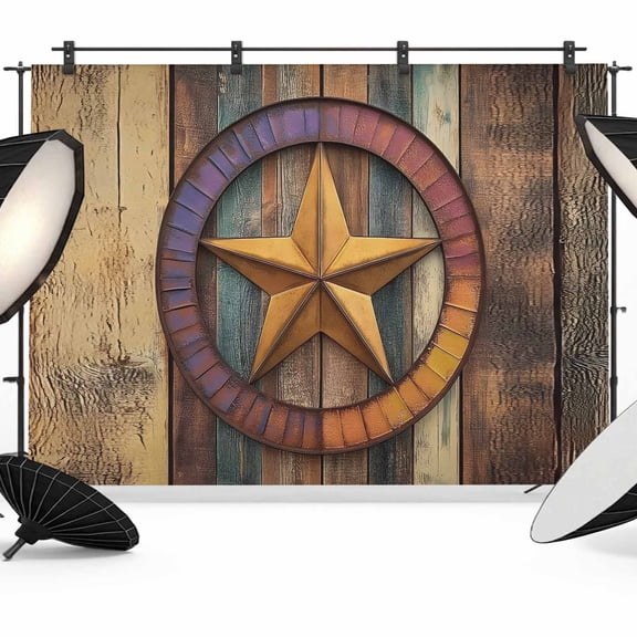 Retro Star Backdrop for Photography, Abstract Metal Stars Gradient Circle Wood Grain Photo Backdrop Portrait Background Party Banner Photo Backgrounds for Studio Booth Props, 10x8ft