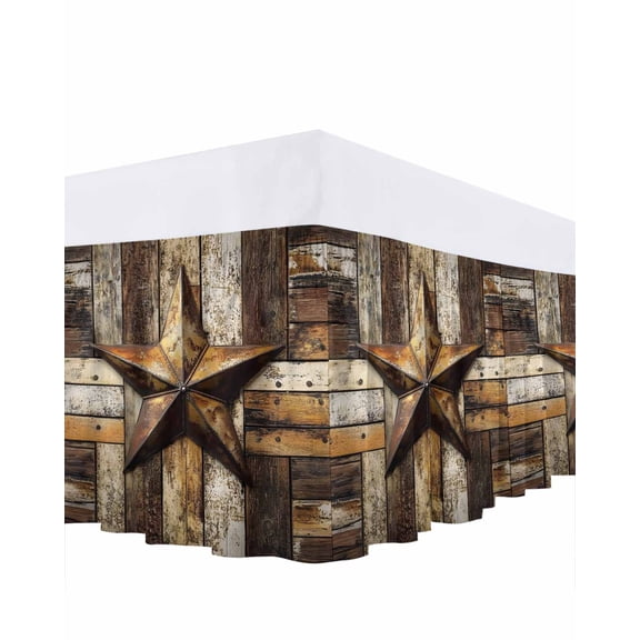 Retro Star Bed Skirt Country Shabby Texas Stars Mottled Old Wood Grain Bed Skirts King Size 18 Inch Drop, Wrap Around Dust Ruffle&nbsp;Bedskirt with Adjustable Elastic Belt for Queen Size Beds