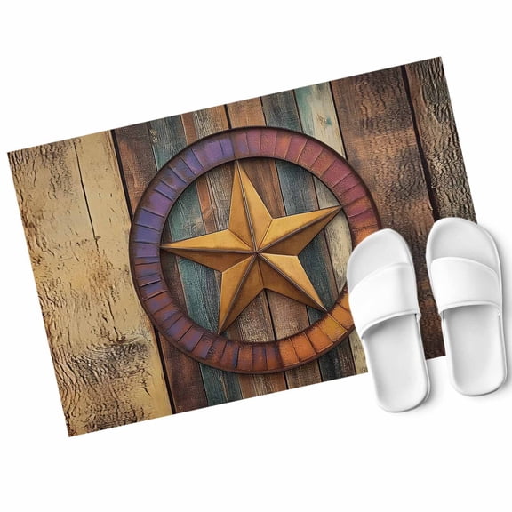 Retro Star Door Mat Abstract Metal Stars Gradient Circle Wood Grain Non Slip Absorbent Entrance Mat Washable Low Profile Indoor Doormat for Front Door Entryway Entry 16"x24"
