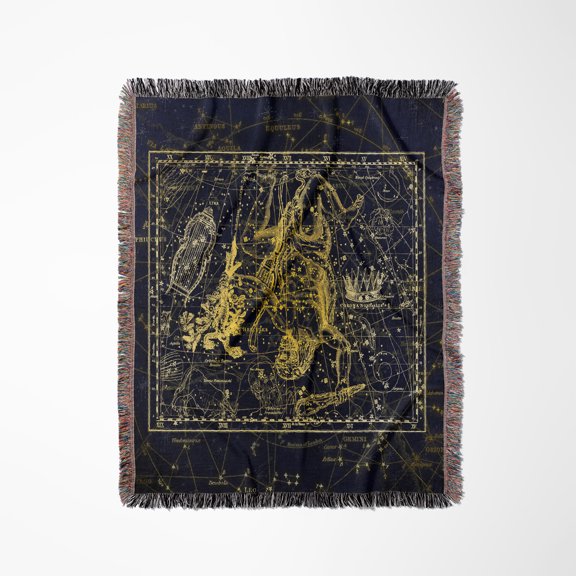 Retro Star Map. Constellations Of Hercules, Corona Borealis. Yellow, Woven Blanket