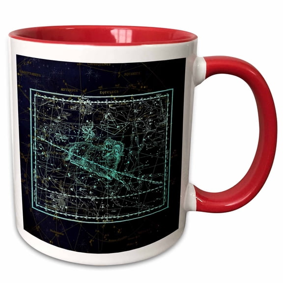 3drose, Retro Star Map. Zodiac Constellation of Aries or Ram. Turquoise Color, 11oz Two-tone Red Mug