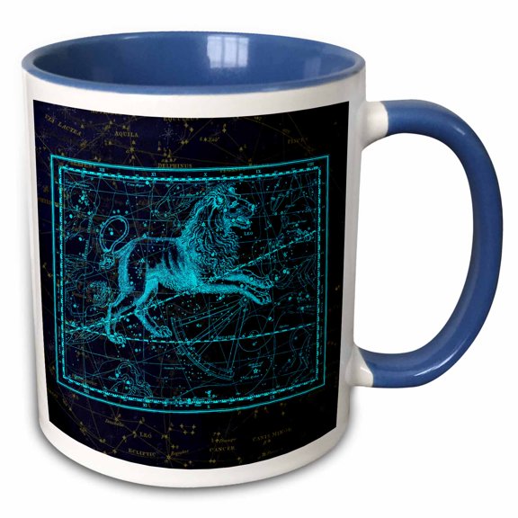 3drose, Retro Star Map. Zodiac Constellation of Leo or Lion. Blue Color Gift, 11oz Two-tone Blue Mug