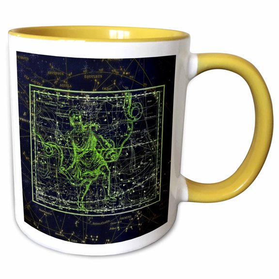 3drose, Retro Star Map. Zodiac Constellation of Ophiuchus. Green Color Gift, 15oz Two-tone Yellow Mug