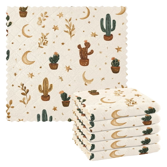 Retro Star Moon Cactus Kitchen Cloth Dish Towels for Drying Washing Absorbent Dish Rags Reusable soft kitchen dishcloth set 6 Pack