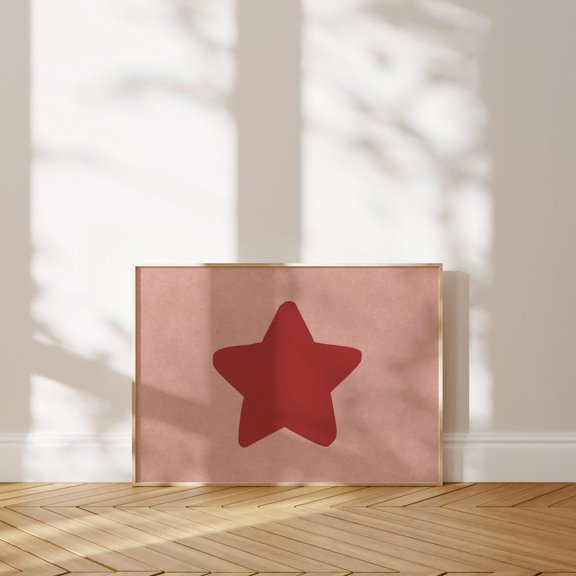 Retro Star Print Red,Pink Print Horizontal Hand,Drawn Trendy Wall Art Bar Cart Decor Home Decor #2886, 8x12 UNFRAMED