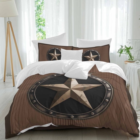 Retro Star Queen Size Comforter Set, Brown Wood Grain Country Style Farmhouses Bedding for All Seasons, 4 Pcs Bed Set, 1Quiltcover (90"x92") ,1Sheet(94"x116"), 2Pillowcases (30"x20")