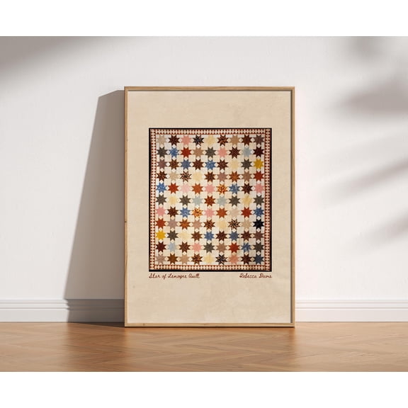 Retro Star Quilt Patchwork Cosy Print | Cottagecore Vintage American Patchwork Artwork, Antique Folk Textile Decor, Heritage Gallery Wall (Unframed)