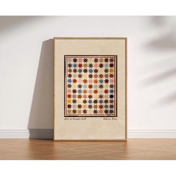 Retro Star Quilt Wall Art, Vintage American Patchwork Folk Textile Decor