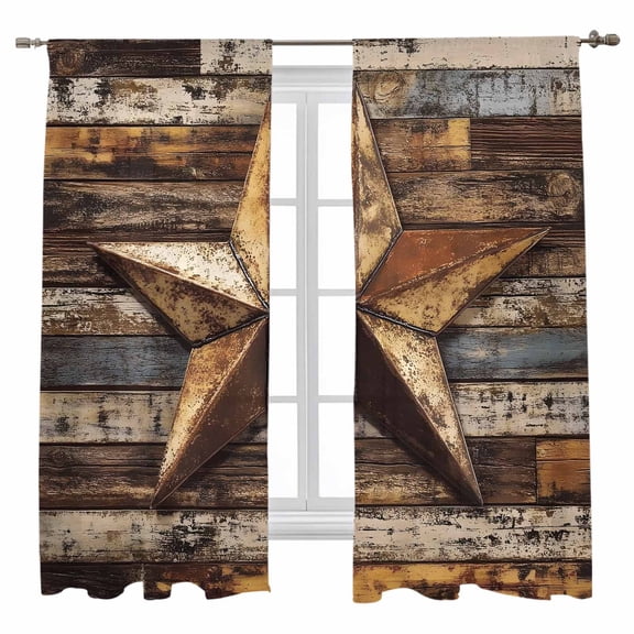 Retro Star Sheer Curtains 63 inches Long 2 Panels Set Abstract Metal Shabby Stars Old Mottled Wood Wall Sheer Window Curtain Rod Pocket Voile Drapes for Living Room/Bedroom, Each 52" W x 63" L