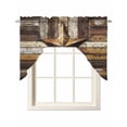 thumbnail image 1 of Retro Star Swag Valance and Tier Curtains Set Country Shabby Texas Stars Mottled Old Wood Grain Kitchen Curtains 3 Piece Set Rod Pocket Panels for Bedroom Cafe 56x36 inch, 1 of 6