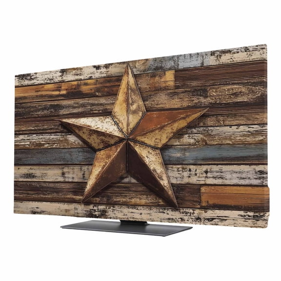 Retro Star TV Dust Cover 24 Inch, Abstract Metal Shabby Stars Old Mottled Wood Wall Computer Monitor Cover Dustproof Stretchable Indoor TV Screen Protector for LED LCD Universal Monitors