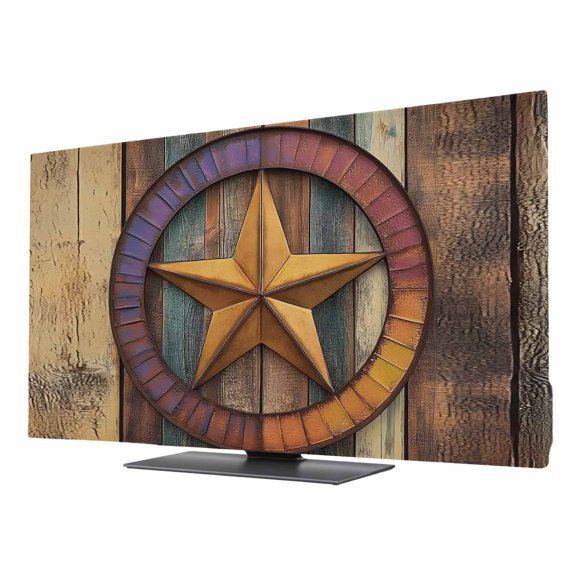 Retro Star TV Dust Cover 24 Inch, Abstract Metal Stars Gradient Circle Wood Grain Computer Monitor Cover Dustproof Stretchable Indoor TV Screen Protector for LED LCD Universal Monitors