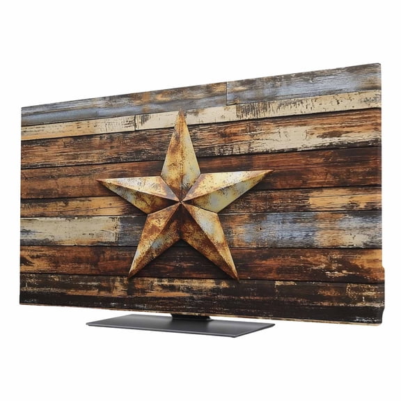 Retro Star TV Dust Cover 24 Inch, Country Shabby Texas Stars Old Mottled Wood Grain Computer Monitor Cover Dustproof Stretchable Indoor TV Screen Protector for LED LCD Universal Monitors