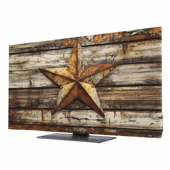 Retro Star TV Dust Cover 24 Inch, Shabby Texas Stars Mottled Old Wood Grain Country Computer Monitor Cover Dustproof Stretchable Indoor TV Screen Protector for LED LCD Universal Monitors