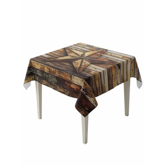 Retro Star Table Cloth 54x54 Inch Square, Abstract Metal Stars Old Weathered Wood Grain Waterproof Tablecloth Washable Table Cover for Party Picnic Dinner Decor