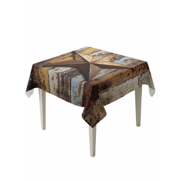 Retro Star Table Cloth 54x54 Inch Square, Abstract Metal Stars Old Wooden Walls Country Waterproof Tablecloth Washable Table Cover for Party Picnic Dinner Decor