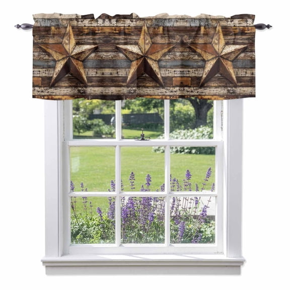 Retro Star Valances for Windows, Abstract Metal Shabby Stars Old Mottled Wood Wall Valance Window Treatment Rod Pocket Short Curtains Valances for Kitchen Bathroom 60"W x 18"L