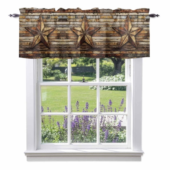 Retro Star Valances for Windows, Abstract Metal Stars Old Weathered Wood Grain Valance Window Treatment Rod Pocket Short Curtains Valances for Kitchen Bathroom 60"W x 18"L
