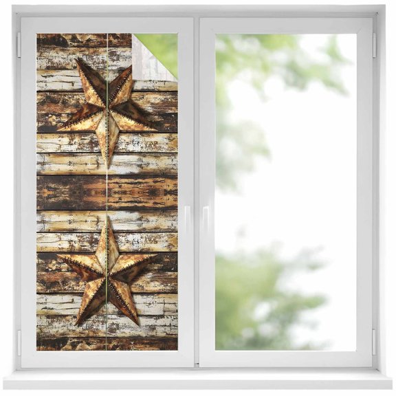 Retro Star Window Privacy Film Country Texas Stars Worn-out Weathered Wood Decorative Glass Window Film UV Blocking Static Cling Non-Adhesive Sticker Covering for Home Door 19.6 x 39.3 inches