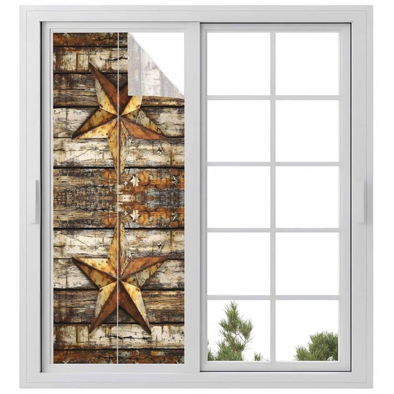 Retro Star Window Privacy Film Shabby Texas Stars Mottled Old Wood Grain Country Decorative Glass Window Film UV Blocking Static Cling Non-Adhesive Sticker Covering for Home Door 23.6 x 59 inches
