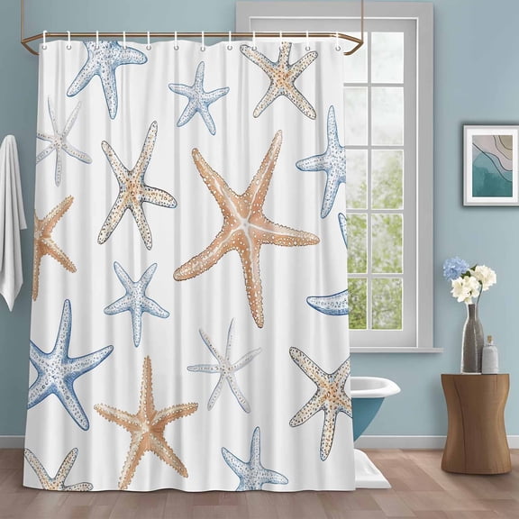 Retro Starfish Shower Curtains for Bathroom, Watercolor Starfish Washable Fabric Shower Curtain with Hooks Waterproof Bathroom Decor Sets, 72 x 72 Inches