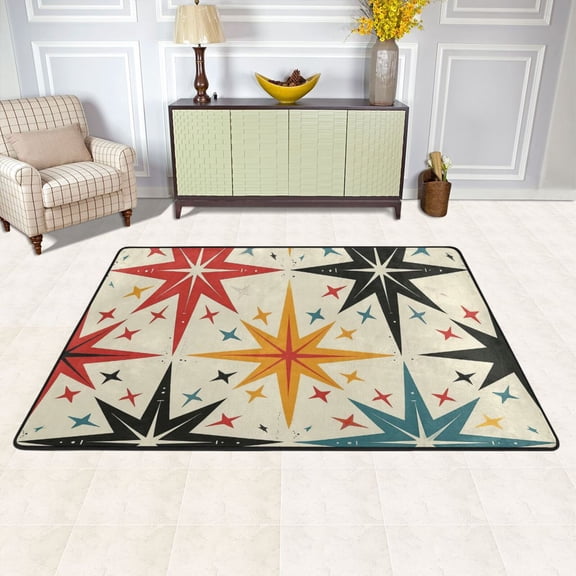 Retro Stars Area Rug Washable 72 x 48 Floor Carpet Mat Non Slip for Bedroom Living Room Kids Room Home Decor