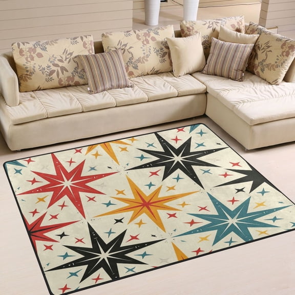 Retro Stars Area Rug Washable 80 x 58 Floor Carpet Mat Non Slip for Bedroom Living Room Home Decor