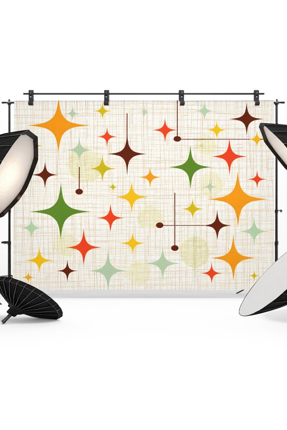 Retro Stars Backdrops for Photography, Mid-Century Diamonds Orange Green Star Grid Background Fabric Photo Background Sturdy Studio Props for Photo Studio, Video Recording, Booth & Photoshoot 7x5ft