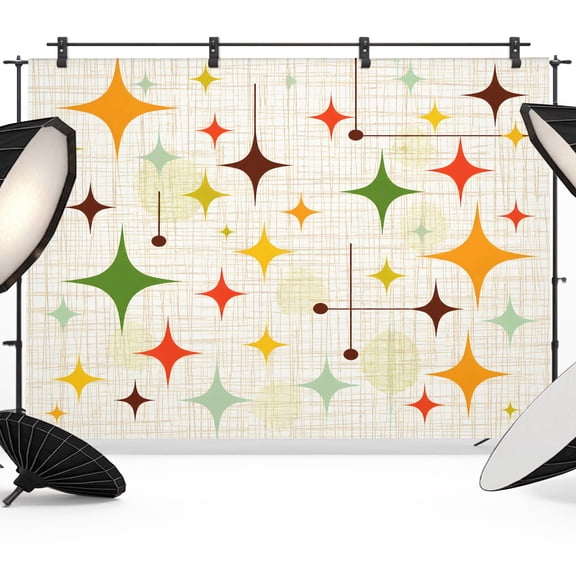 Retro Stars Backdrops for Photography, Mid-Century Diamonds Orange Green Star Grid Background Fabric Photo Background Sturdy Studio Props for Photo Studio, Video Recording, Booth & Photoshoot 7x5ft