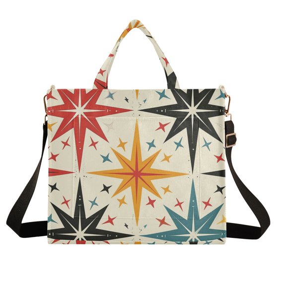 Retro Stars Corduroy Tote Bag Handbag Large Messenger Bag Shoulder Crossbody Zipper Bag Purse