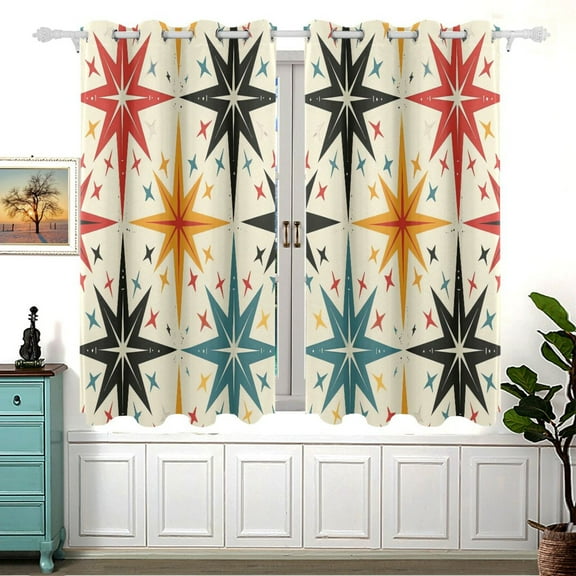 Retro Stars Curtain Black Out Thermal Insulation Curtains Aesthetic 54 Inch Length for Bedroom Living Room 2 panels set