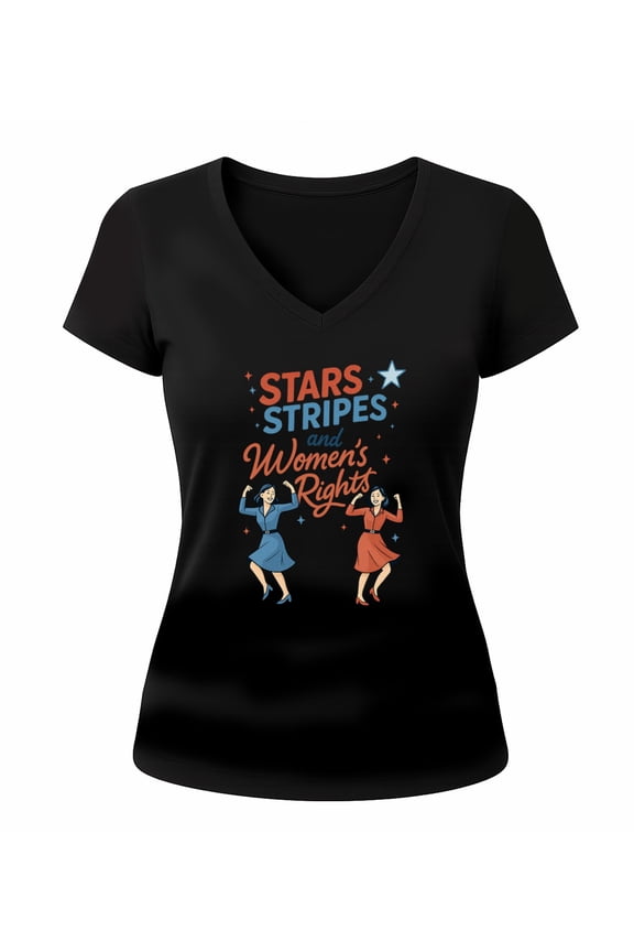 Retro Stars Stripes and Women's Rights T-shirt, Fashion Graphic Tee with Dancing Ladies