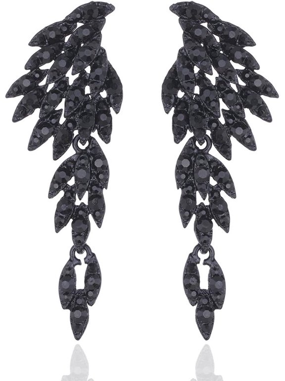Retro Statement Angel Wings Wedding Crystal Rhinestone Cluster Chandelier Hollow Dangle Earrings Clip for Women's Day