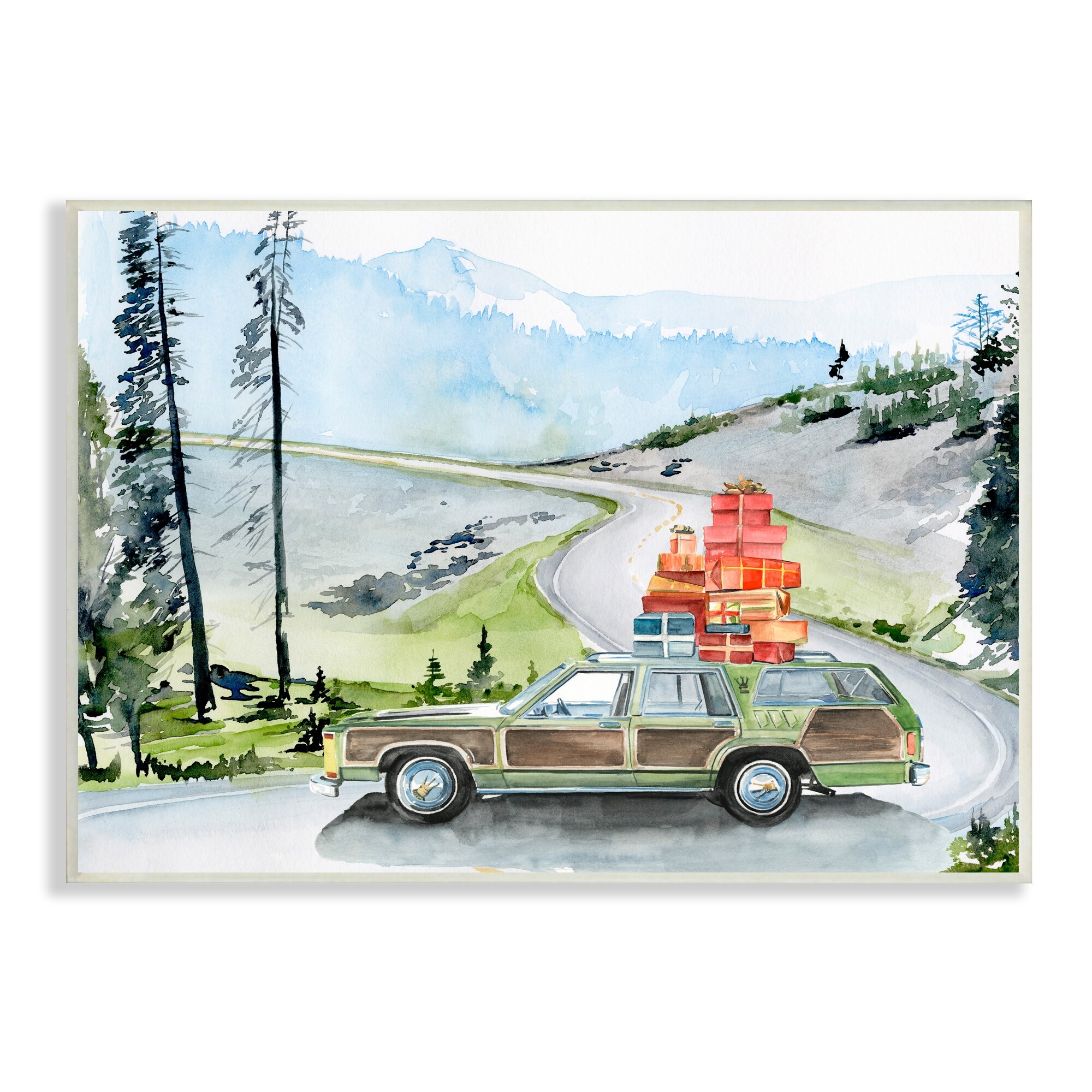 Retro Station Wagon Rustic Christmas Travel Wrapped Presents 19 in x 13 in Framed Painting Art Print, by Stupell Home Décor