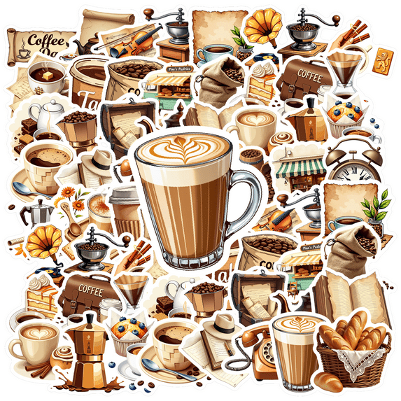 Retro Stationery Stickers Coffee Kids Stickers Toy Waterproof Graffiti DIY Stickers for Laptops Suitcase