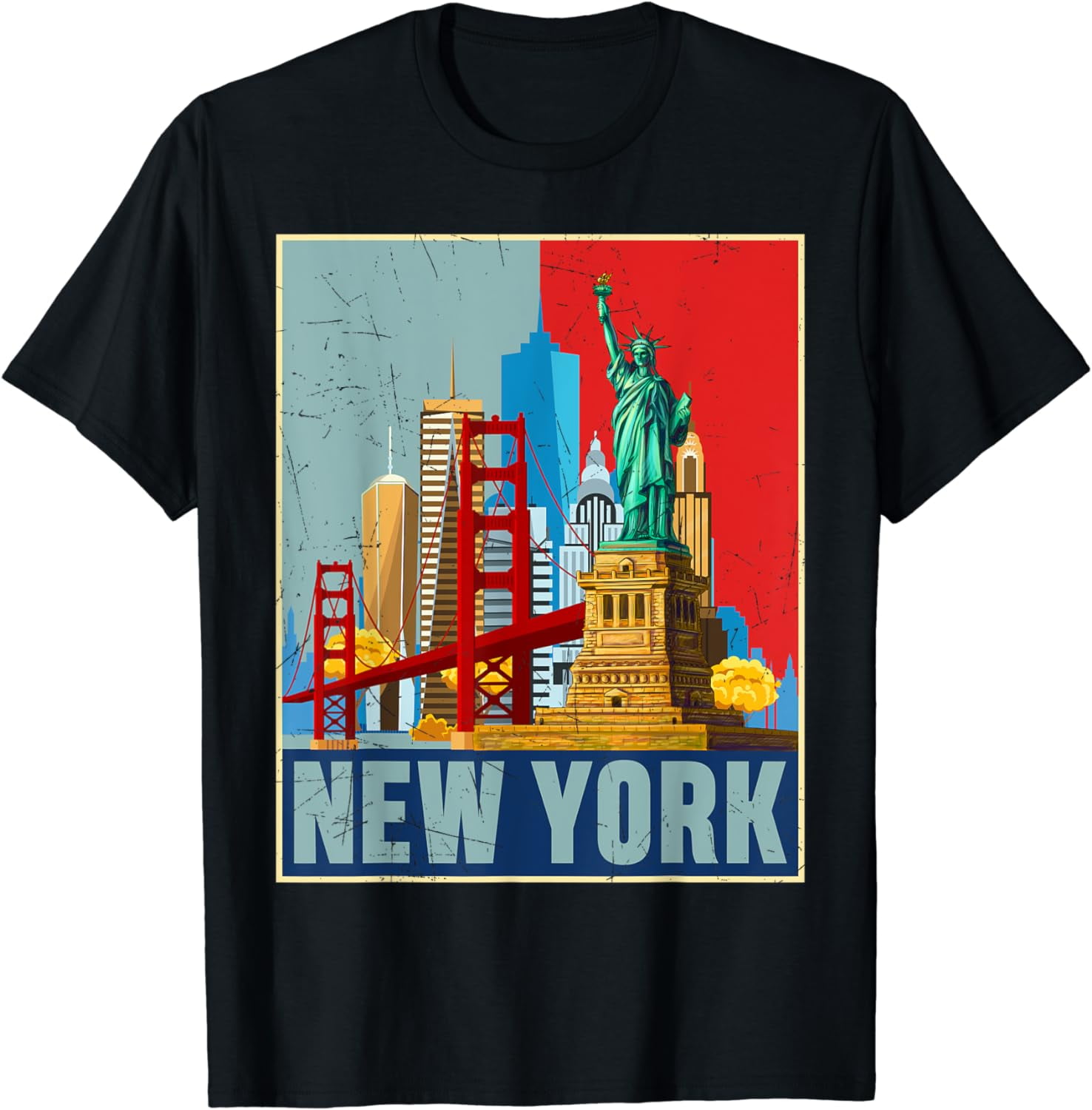 Retro Statue Of Liberty New York USA Flag Indepedence Day T-Shirt ...
