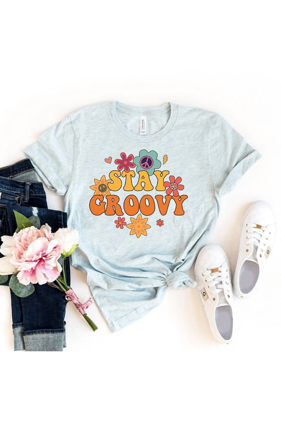 Retro Stay Groovy T-shirt, Hippie Summer Shirt, Farm, Peace Sign Tee, Vintage Top, Preppy Shirts, Women's Tee, Mama Shirts, Boho Shirt All Size S-5Xl