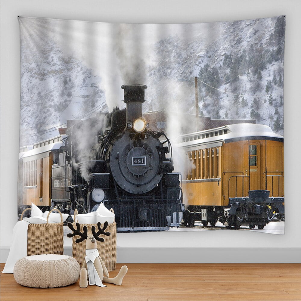Retro Steam Engine Tapestry Train On Railroad Track Bedroom Living Room Dorm Mandala Hippie Boho ...