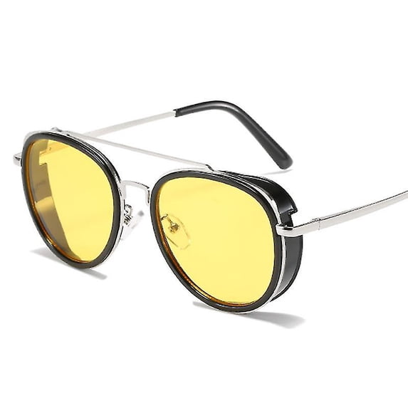 Retro Steam Punk Sunglasses Round Steampunk Double Bridge Aviator Glasses For Women Men