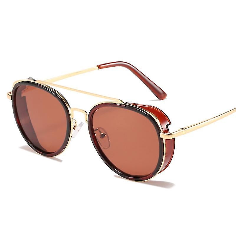 Retro Steam Punk Sunglasses Round Steampunk Double Bridge Aviator