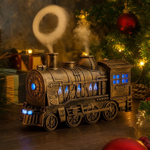 Retro Steam Train Aromatherapy Diffuser Cool Mist Humidifier, MultiColor LED Ambient Night Light, OneButton Control Desktop Ornament for Bedroom Office Christmas Holiday Gift