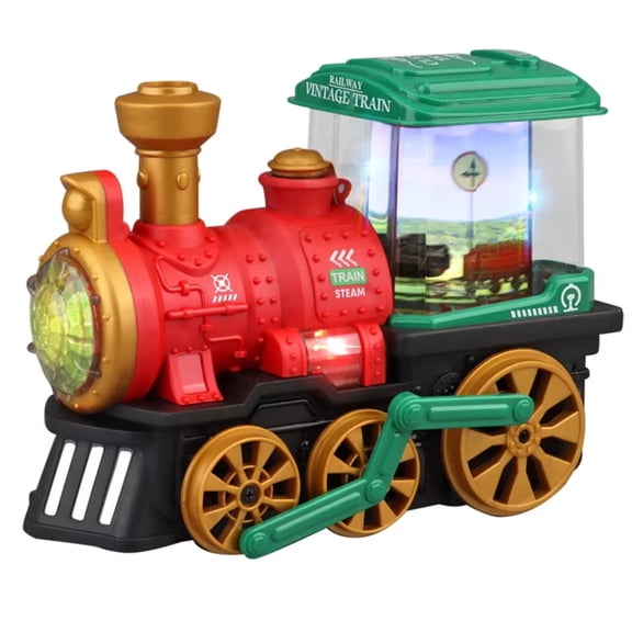 Retro Steam Train Toy with Mist Spray, Vintage Locomotive with Lights and Music, Bump and Go Universal Wheel Toy for Kids Age 3+, Red