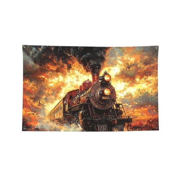 Retro Steam Train Vintage Four Hole Decorated Banner Flag for Garden Yard Home Decoration Indoor Outdoor 2x3 Ft