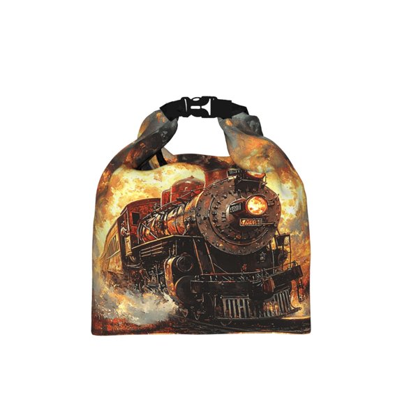 Retro Steam Train Vintage Roll-Top Insulated Lunch Bag, Adjustable Capacity Thermal Meal Prep Tote Leakproof for Office Work, Travel