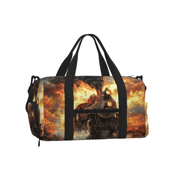 Retro Steam Train Vintage Sports Duffel Bag with Shoe Compartment Travel Crossbody Bag for Gym Yoga Dance