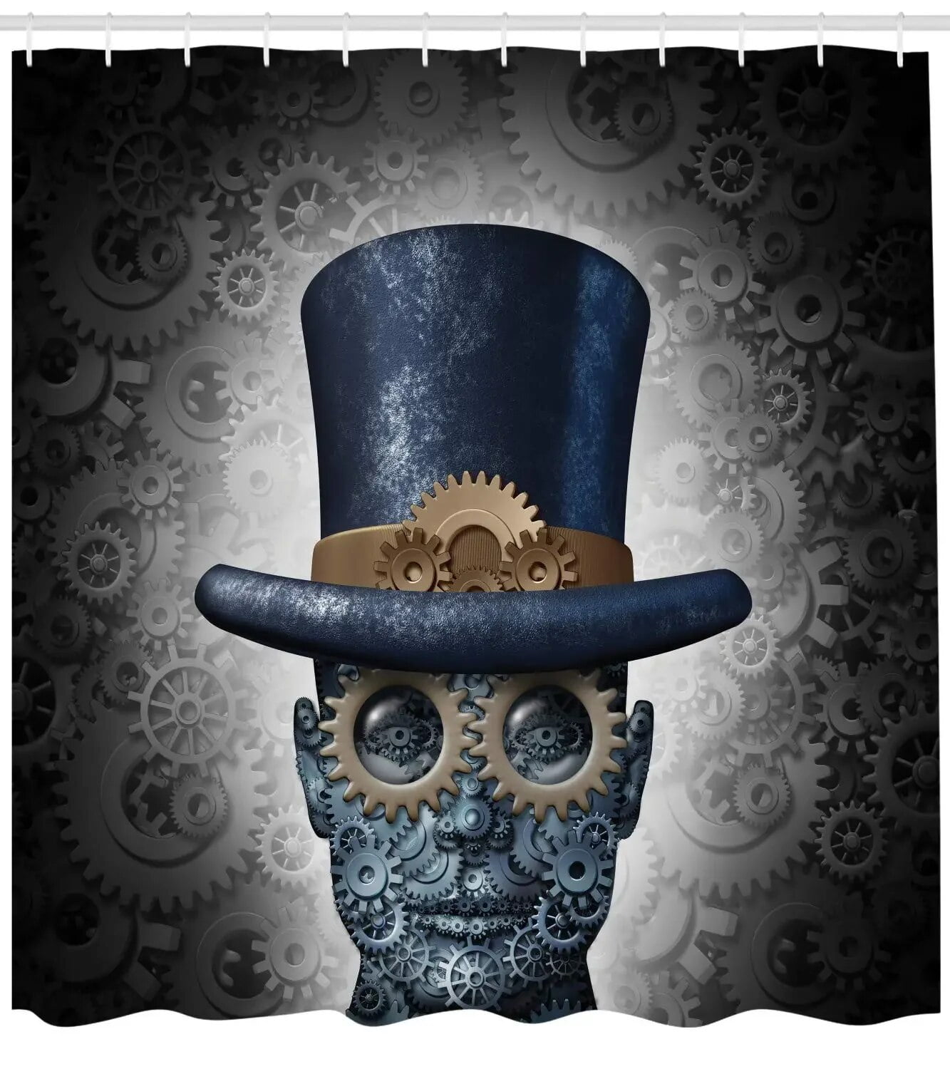 Retro Steampunk Clocks and Gears Shower Curtain Mechanical Clocks Details Over Old Metal Cloth