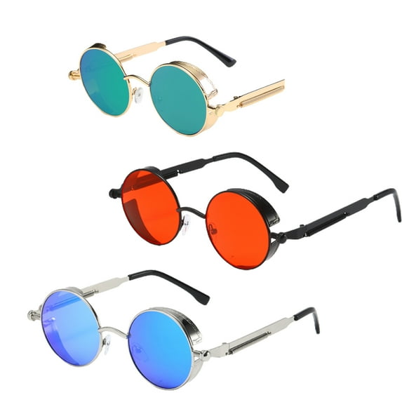 Retro Steampunk Round Sunglasses Women Men Round Glasses Retro Metal Frame-3PCS