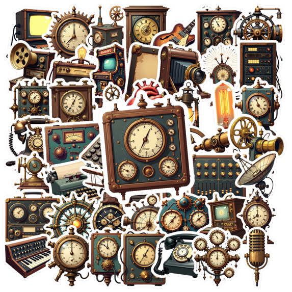 Retro Steampunk Theme Stickers, Waterproof Steampunk Theme Sticker for Water Bottle Laptop Phone Cases Planner Skateboard Luggage Helmet Party Favor Decor, Ideal for Adults Teens Teacher Rewards