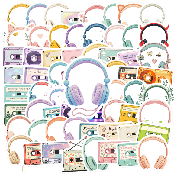 Retro Sticker Pack Tape Stickers Cute Kids Stickers DIY Music Decals for Luggage Suitcase Phone