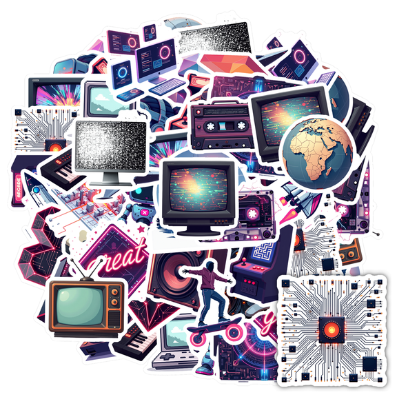 Retro Stickers Space Series Stickers Futuristic Robot Stickers for Phone Laptop Suitcase